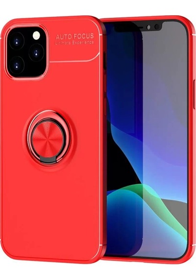 Newface Apple İphone 12 Kılıf Range Yüzüklü Silikon - Kırmızı