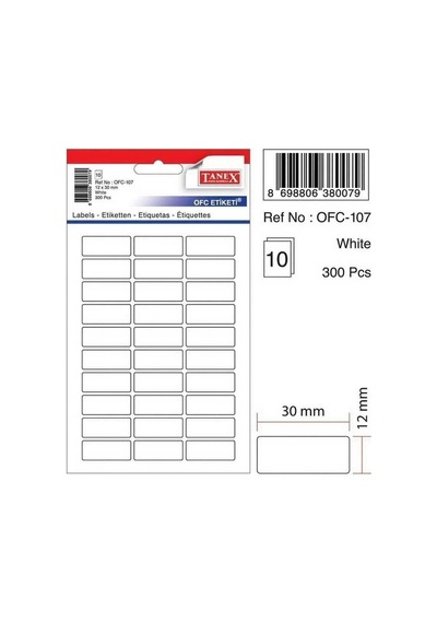 Ofc-107 30 Mm 12 Mm Beyaz Ofis Etiketi 1 Paket