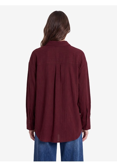 Lcw Modest Bordo Çizgili Kadın Gömlek
