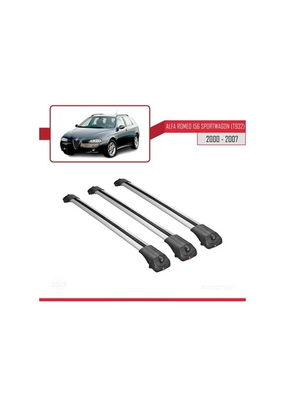 Alfa Romeo 156 Sportwagon T932 2000-2007 Arası İle Uyumlu Ace-1 Ara Atkı Tavan Barı Gri 3 Adet Bar