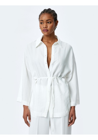 Koton Kemerli 3/4 Kimono Kol Viskon Oversize Gömlek Kırık Beyaz 5sak60125uw Ekru Koton Kemerli 3/4 Kimono Kol Viskon Oversize Gömlek Kırık Beyaz 5sak60125uw Ekru