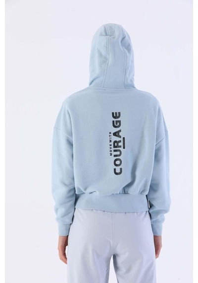 Maraton Sportswear Oversize Kadın Kapşonlu Uzun Kol Basic Sisli Mavi Sweatshirt 20335-sisli Mavi