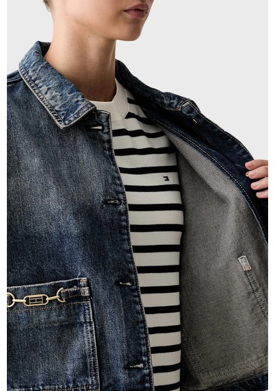 Tommy Hilfiger Pamuklu Klasik Yaka Düğmeli Kot Ceket Kadın Kot Ceket Ww0ww50962 1a9 Mavi