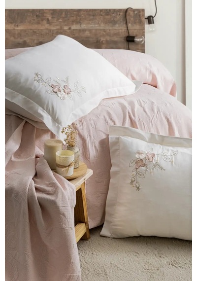 Şaheser Home Collection Yatak Örtüsü Seti Çift Kişilik Derek Pudra Renkli