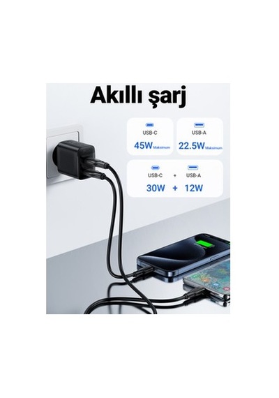 Hızlı Şarj Aleti - 45w Pd Usb-c, Akım Korumalı