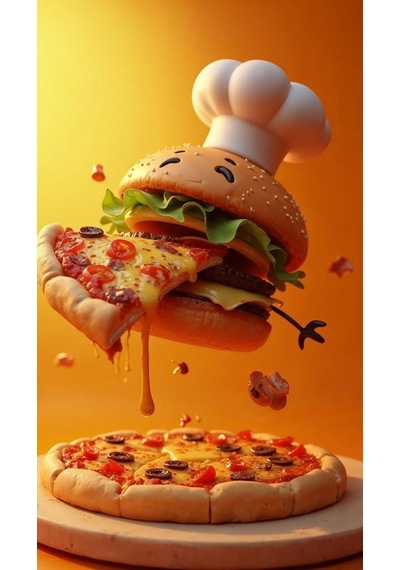 Pizza Yiyen Hamburger V1 Ev Duvar Salon Güzellik Salonu Ofis Dükkan Dekarasyon Kanvas Tablo
