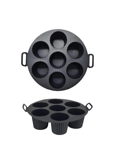Airfryer Silikon Kek Pişirme Kalıbı 7 Bölmeli, Silikon Cupcake Kek Pişirme Kabı Air Fryer Muffin Fırın Kalıbı 2 Adet Siyah - 20 Cm Çok Renkli