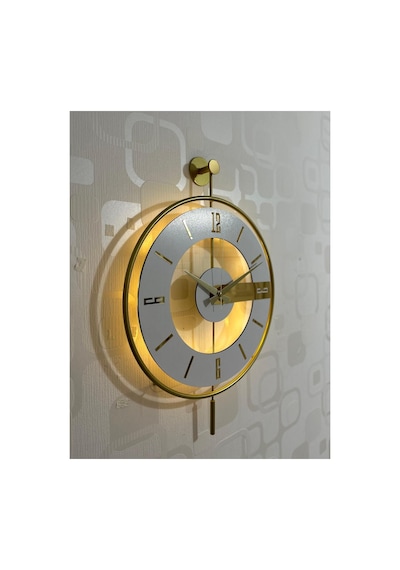 Pey Aksesuar Metal Camlı 40x60cm Duvar Saati Işıklı Gerçek Cam Duvar Saati Modern Tasarım Gold-şeffaf-beyaz