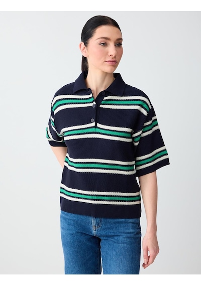 Jimmy Key Lacivert Polo Yaka Kısa Kollu Çizgili Triko Bluz 6sw035688494