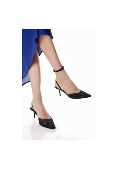 Nesilshoes Nesil Shoes Hkm 212 Siyah Dantel Topuk Kadın Sandalet