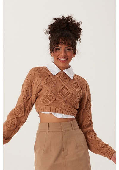 Quhox Kadın Triko Sweatshirt Taba