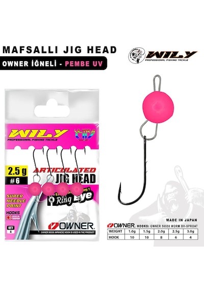 Wily Jig Head Mafsallı Owner İğneli - Pembe 3gr