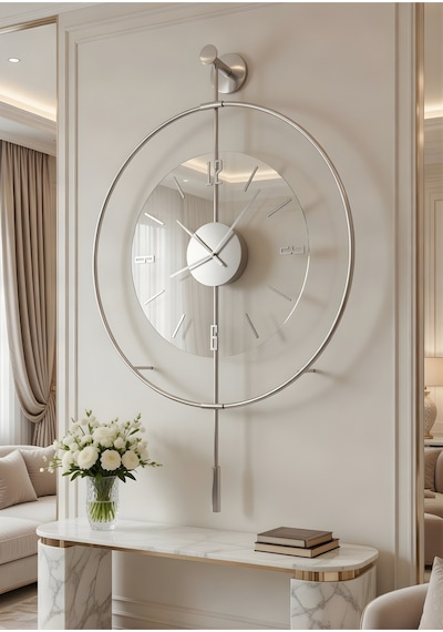 MetaQuartz Aksesuar (Büyük Boy-50*75 cm)Mat Gümüş Luxry Şeffaf Göbek Metal Dekoratif Camlı Gri