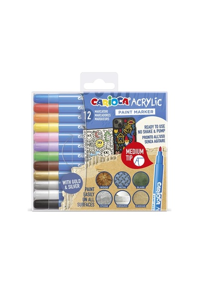 Carioca Akrilik Paint Marker Su Bazlı Medium Uç 12'li Çoklu