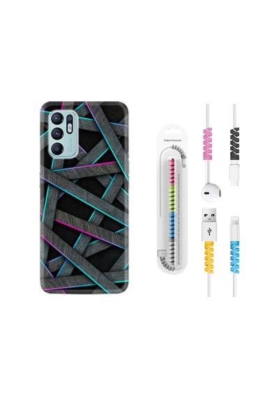 Oppo Reno6 Kılıf Kablo Koruyuculu Gri Zigzag 1706