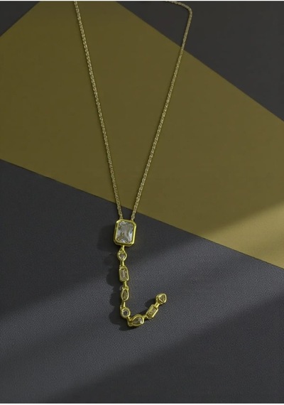 Lunarie Baget Taşlı Y Kolye 14k Gold Beyaz Zirkon Taşlı Farklı Altın
