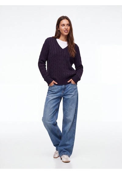 LTB Slim Fit V Yaka Triko Lacivert Kazak