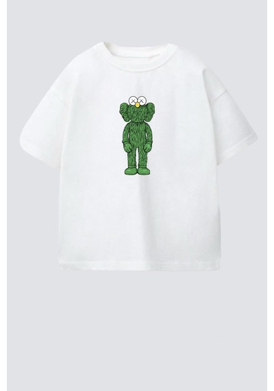 Monila Erkek Çocuk Pamuklu Bisiklet Yaka Baskılı T-shirt Yeşil - Beyaz