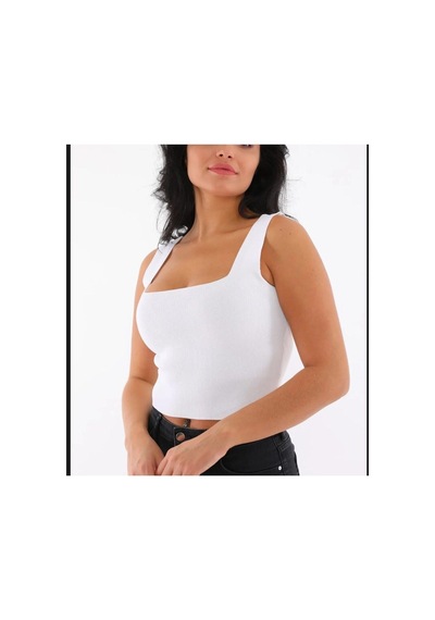 Pazarız Beyaz Kare Yaka Atlet Triko Bluz Crop S / M / L Beden Uyumlu Beyaz