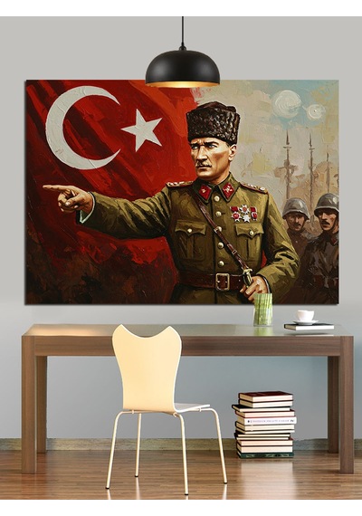 Komutan Atatürk Askerleriyle Dekoratif Kanvas - Mdf Ahşap Tablo