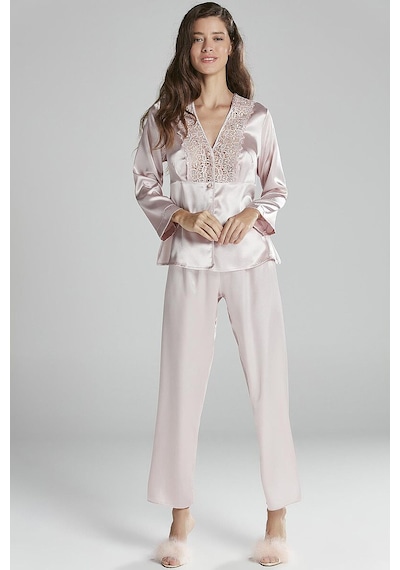 Pierre Cardin 6955 Çeyiz İpek Saten 6 Lı Sabahlık Pijama Gecelik Takımı Pudra