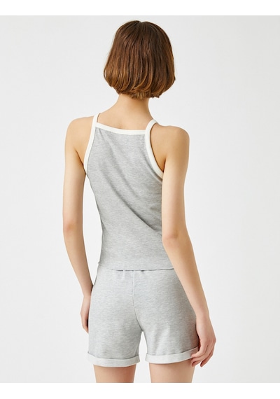 Koton Fitilli Atlet Halter Yaka Sloganlı Gri 1yal38142ık