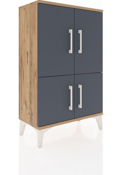 Arges Komodin 2 Raflı 4 Kapaklı 60x30x96 Çam-antrasit Atlas Çam