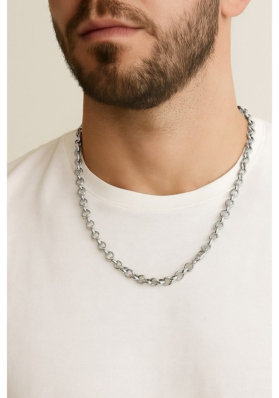 Gümüş Renk Doc Model Zincir 55 Cm. Unisex Çelik Kolye - 3344 Çok Renkli