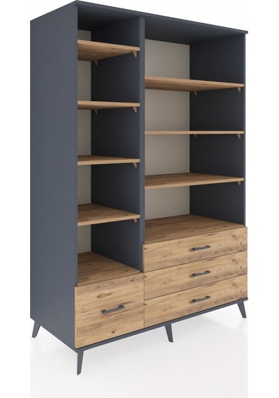 Kronos Dolap 9 Raflı 4 Çekmeceli 132x59x195 Antrasit-çam/çam Antrasit