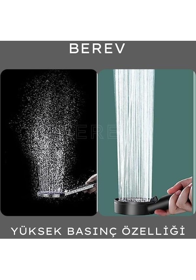 Berev  Krom 5 Fonksiyonlu Yüksek Basınçlı Ayarlanabilir Duş Başlığı Krom