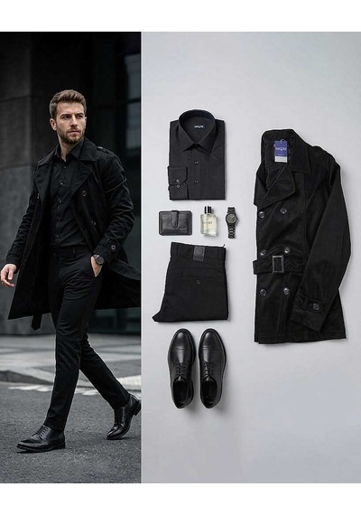 Bys Beystil Erkek Siyah Slim Fit Keten Pantolon