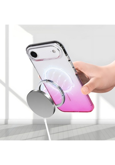 Apple iPhone Uyumlu 17 Air Kılıf Renk Geçişli Magsafe Şeffaf Kamera Yükseltili Silikon Pazarplus Siyah