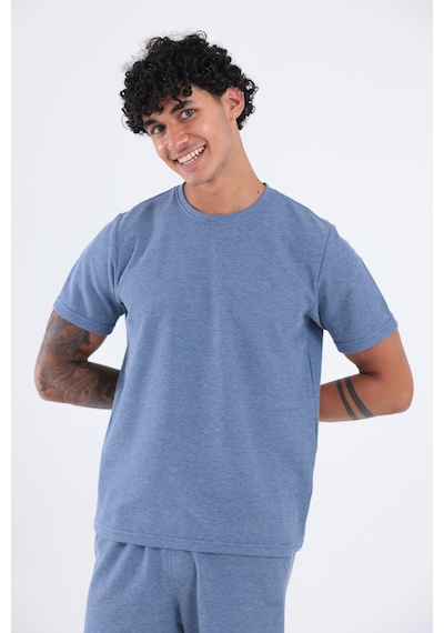 Rowinger Waffle Dokulu Nakış Logo Detaylı Oversize Erkek T-shirt İndigo