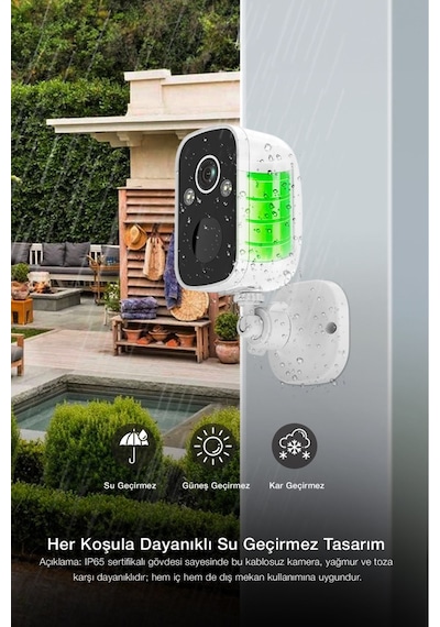 Kablosuz Güvenlik Kamerası 1080p Full Hd Wifi, Gece Görüş, İki Yönlü Ses, Ip65