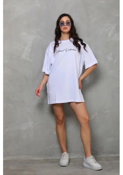 Baskılı T-shirt Kısa Kol Bisiklet Yaka Regular Rahat Kalıp Günlük Tişört - Beyaz Beyaz