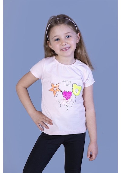 Toontoy Kids Toontoy Kız Çocuk Beautıful Today Baskılı Pul İşlemeli Tişört Pudra