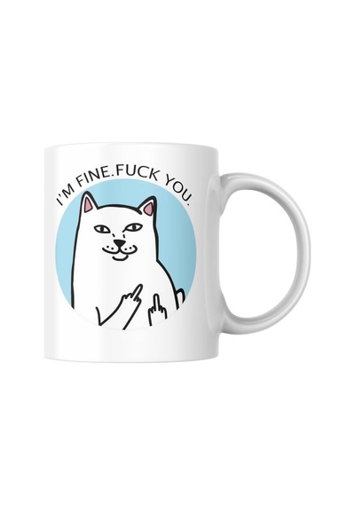 Kedi Baskılı İyiyim Ben Komik Kupa Bardak Hediyelik Çay Kahve Kupası Coffee Mug Beyaz - Çok Renkli