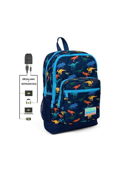 Coral High Kids Dört Gözlü Erkek Çocuk İlkokul Çantası Dinazor Desenli - USB+AUX Soketli 23289