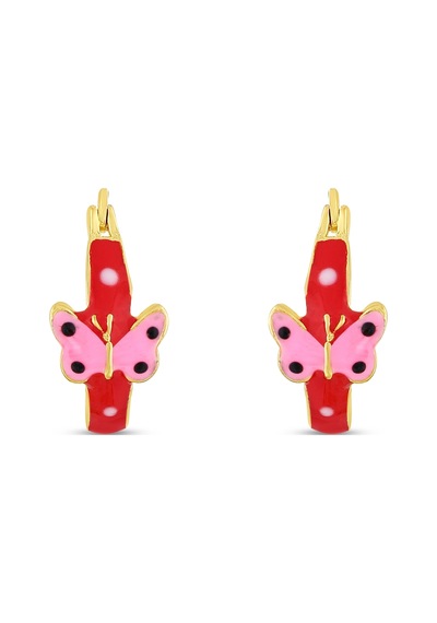 14 Ayar Pembe Mineli Kelebek Tasarım Çocuk Altın Küpe Sarı