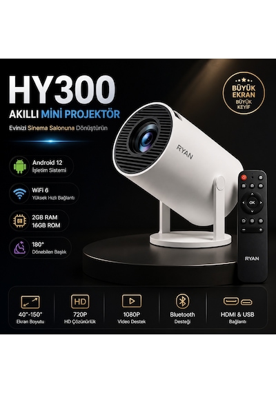 Hy300 Akıllı Projektör 2gb Ram 16gb Rom Android Wifi 6 Bluetooth 5.0 4k Destekli