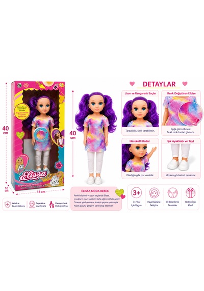 Elissa 40 Cm Moda Bebek Renk Değiştiren Elbise Ve Uzun Saçlı Oyuncak Bebek 001