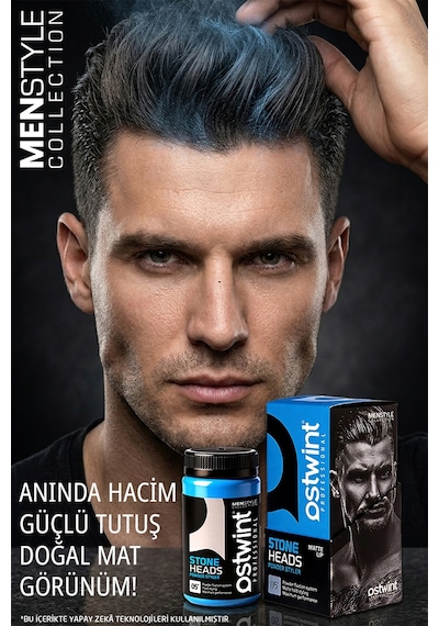 Ostwint MenStyle Collection Güçlü Tutuculuk Mat Bitiriş Hacim ve Doku Saç Şekillendirici Pudra Toz Wax Mavi 20 G