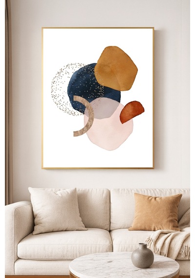 Claritas 03 - Gerçek Cama Baskı Gold Alüminyum Metal Çerçeveli Tekli Minimalist Cam Tablo