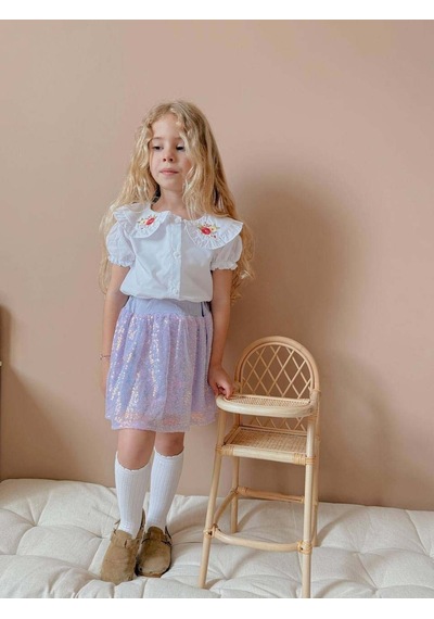 Miniko Kids Kız Çocuk Kısa Kol Gömlekli Pullu Etekli Bayramlık Takım Lila