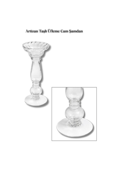 Artizan Taşlı Üfleme Cam Şamdan Renksiz/şeffaf