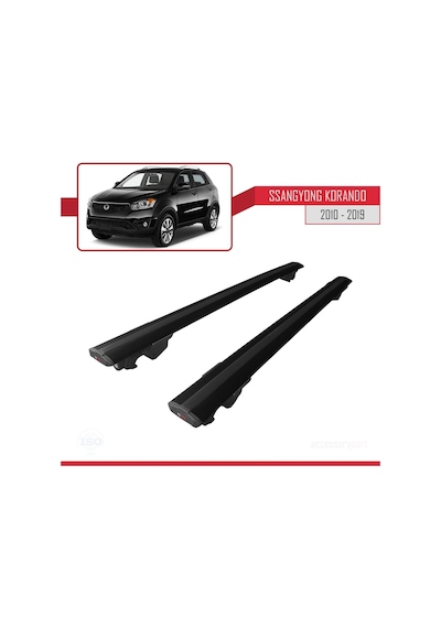 Ssangyong Korando C 2010-2019 Arası İle Uyumlu Hook Model Anahtar Kilitli Ara Atkı Tavan Barı Siyah