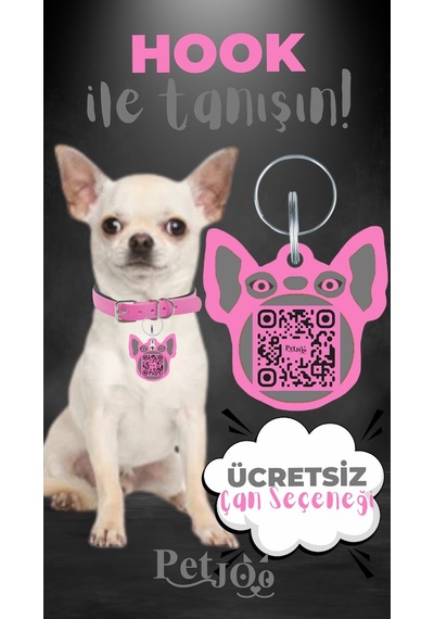 Petjoo 7.Hook Gri-Pembe Qr'lı Köpek Künyesi