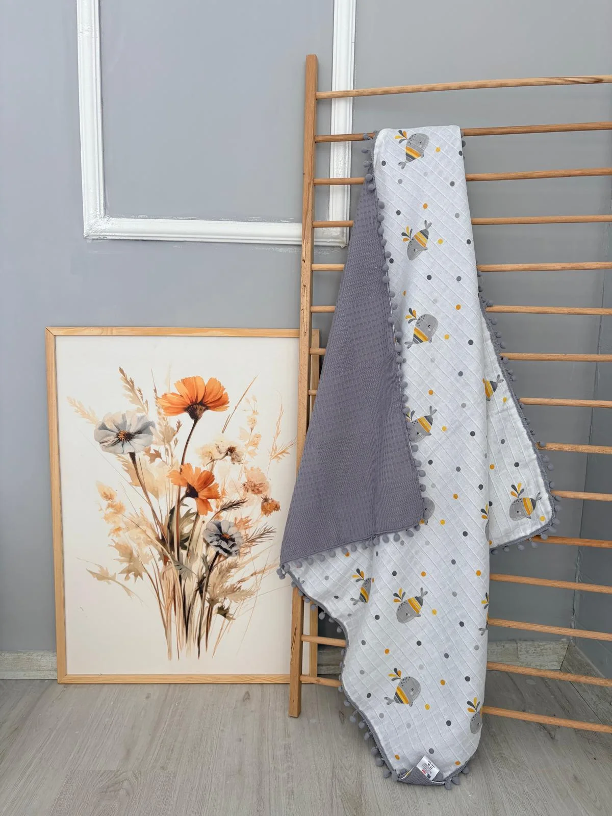%100 Pamuk Çift Katlı Battaniye Balık 90x90 Çok Renkli