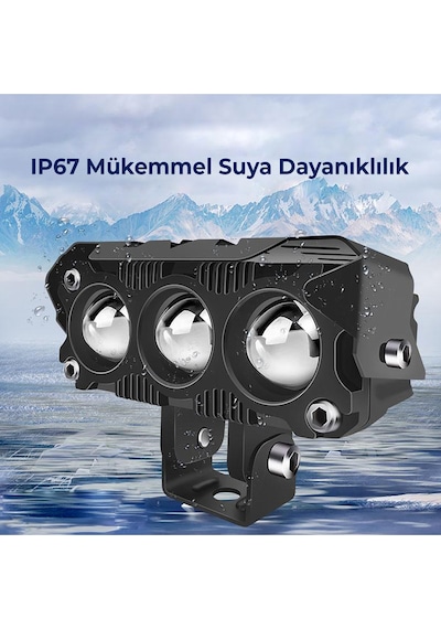 2 Adet Led Spot Işık Ve Sarı Beyaz Projektör Lens 3 Gözlü Dikdörtgen Baykuş Led Off Road Lamba Motosiklet