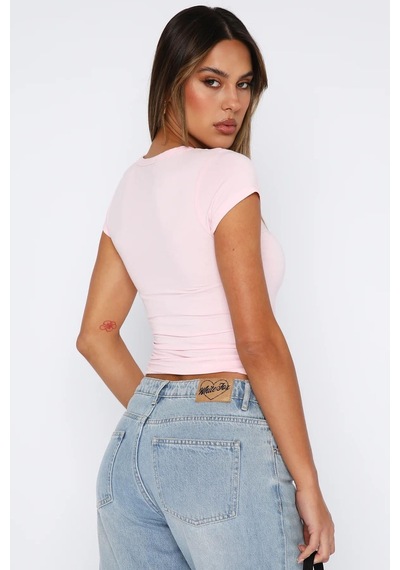 Seeh Pembe Kadın Basic Slim Fit T-shirt Sh272